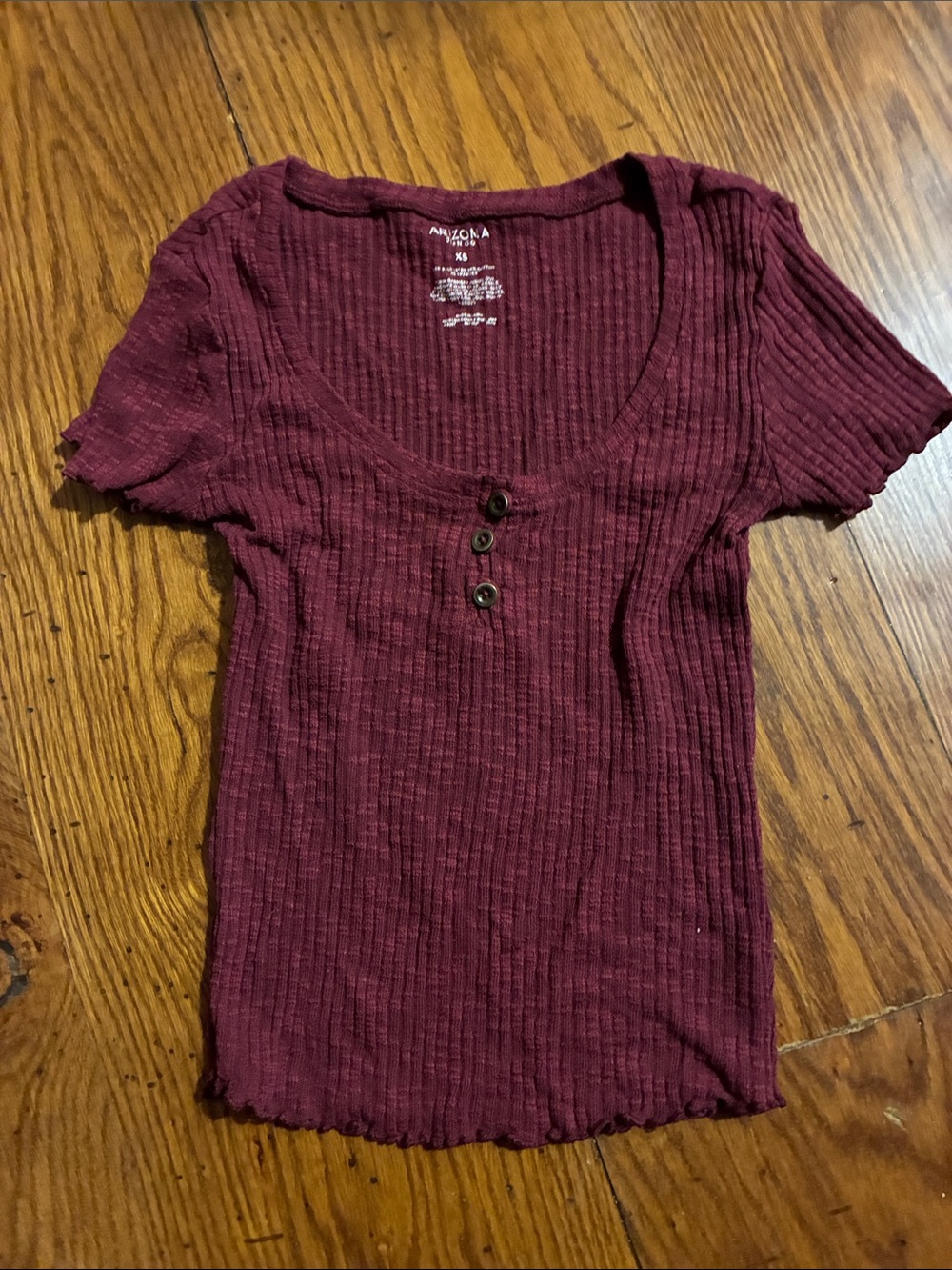 Arizona Jean Company Short Sleeve Ribbed Henley Top - Maroon